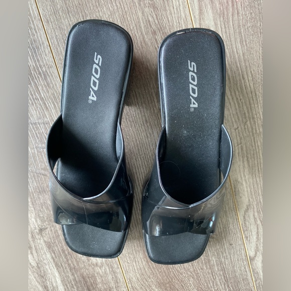 Soda black patent chunky slide on jelly platform sandal heels - Picture 7 of 13